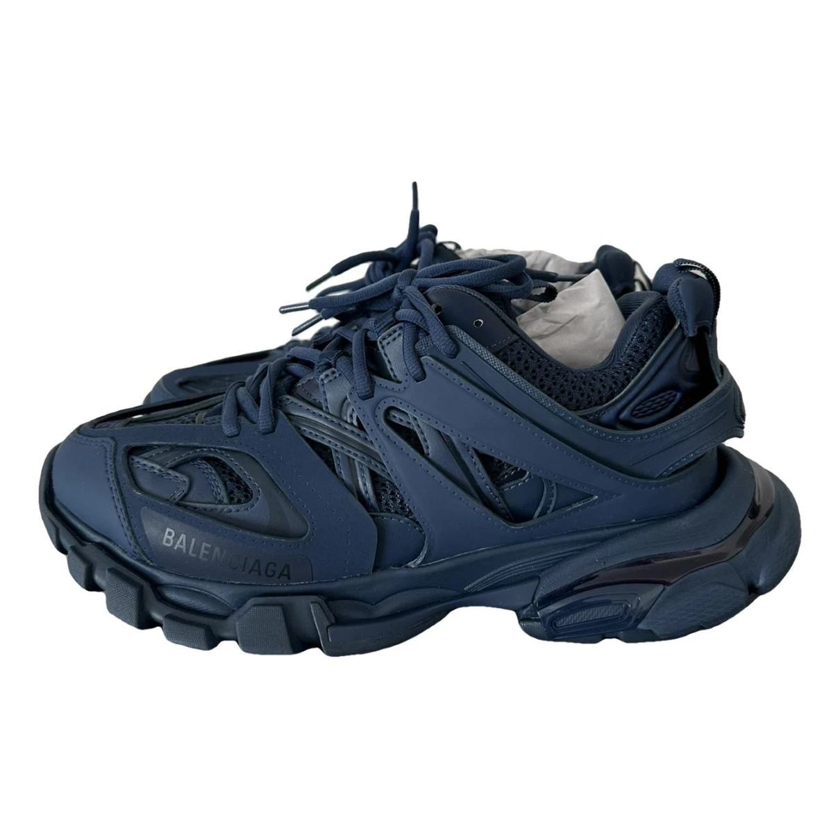 Pre-owned Balenciaga Track Leather Low Trainers In Blue