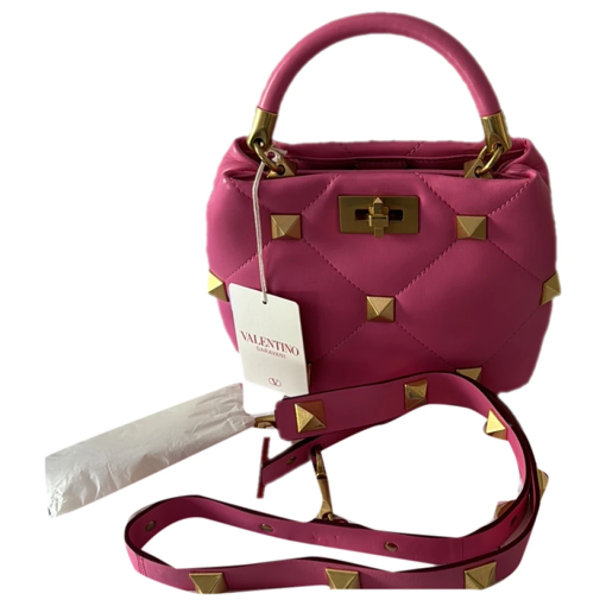 Pre-owned Valentino Garavani Roman Stud Leather Handbag In Pink