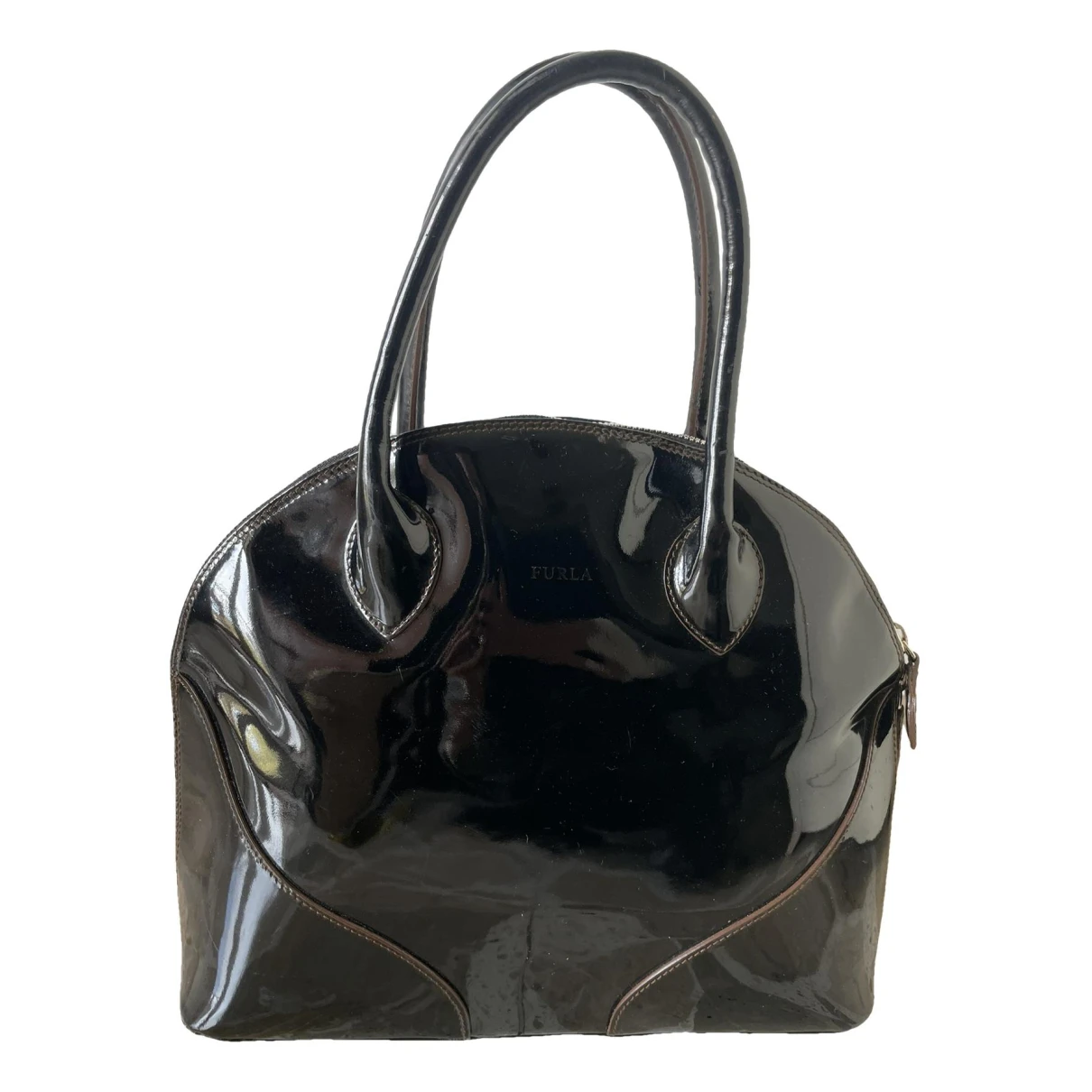 Pre-owned Furla Patent Leather Handbag In Black