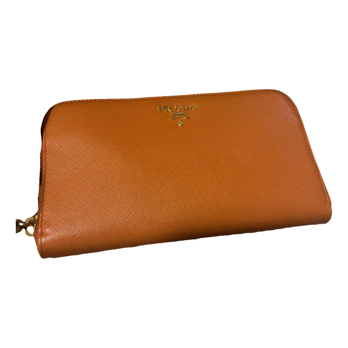 Pre-owned Prada Leather Wallet In Orange