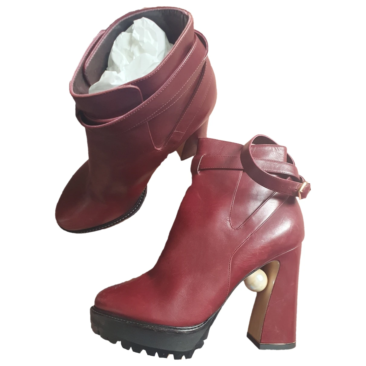 Pre-owned Nicholas Kirkwood Leather Buckled Boots In Burgundy