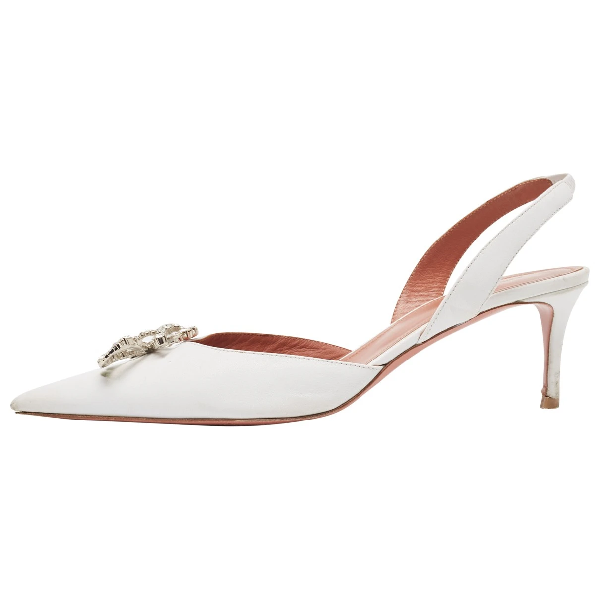 Pre-owned Amina Muaddi Leather Heels In White