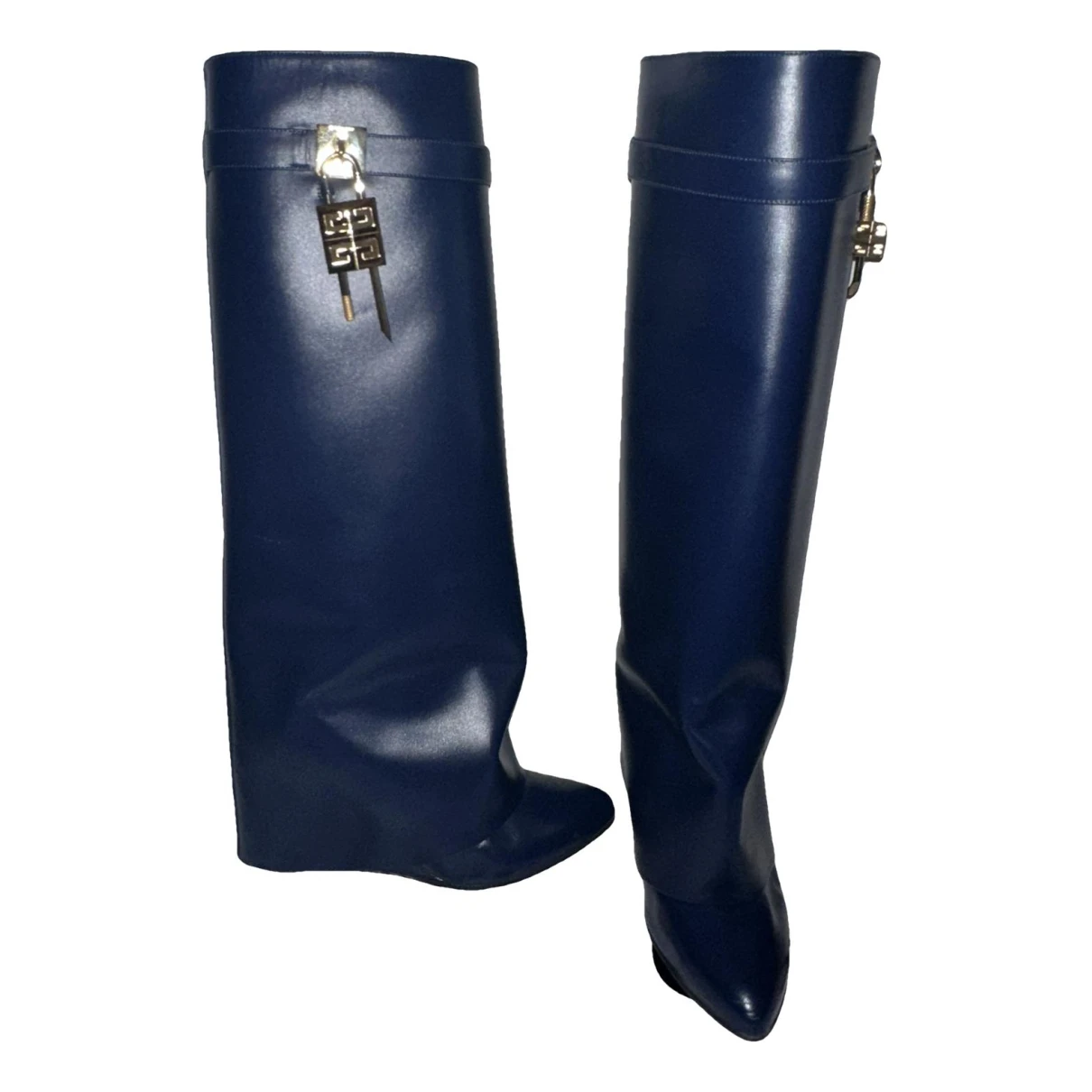 Pre-owned Givenchy Shark Leather Boots In Blue