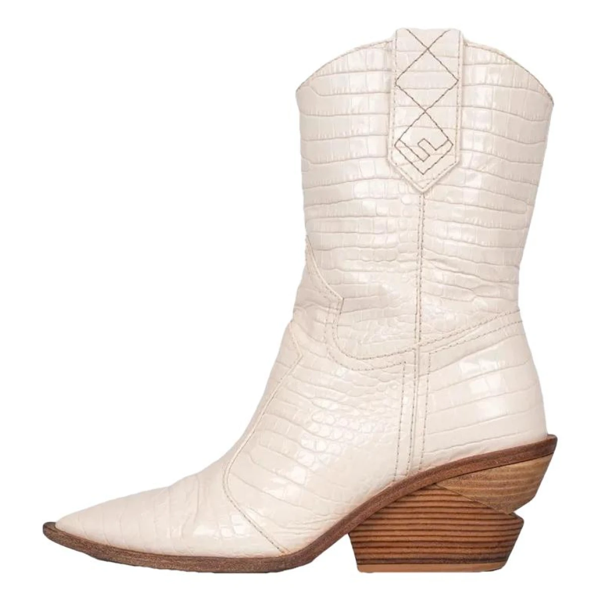 Pre-owned Fendi Cowboy Leather Western Boots In White