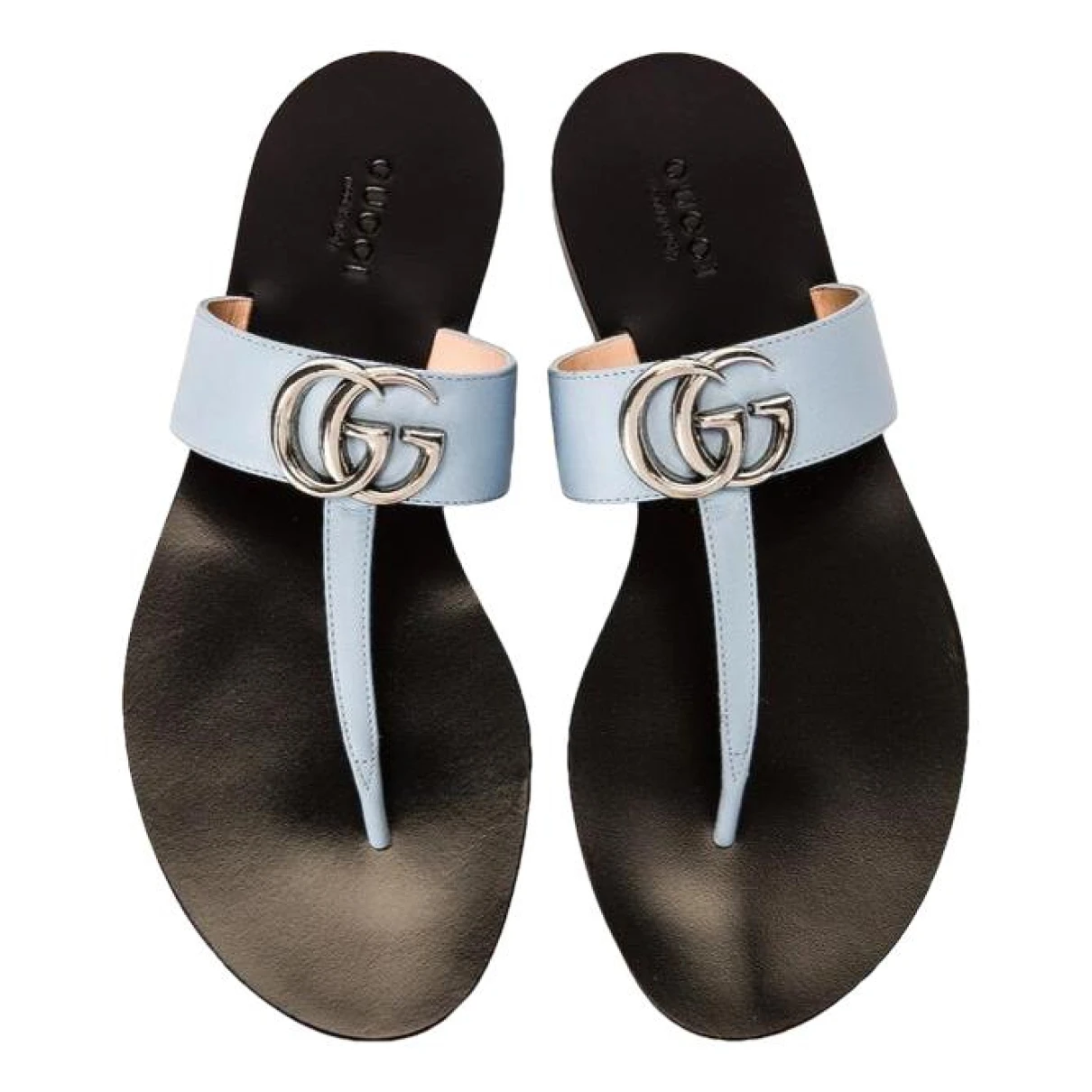Pre-owned Gucci Marmont Leather Sandal In Blue