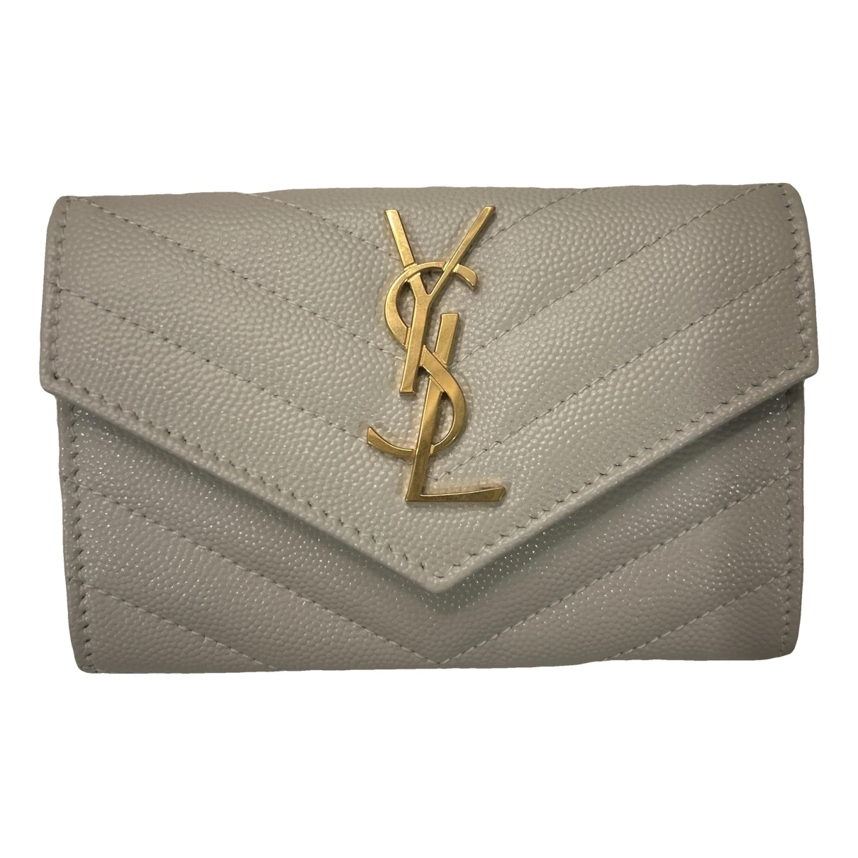 Pre-owned Saint Laurent Leather Card Wallet In Beige