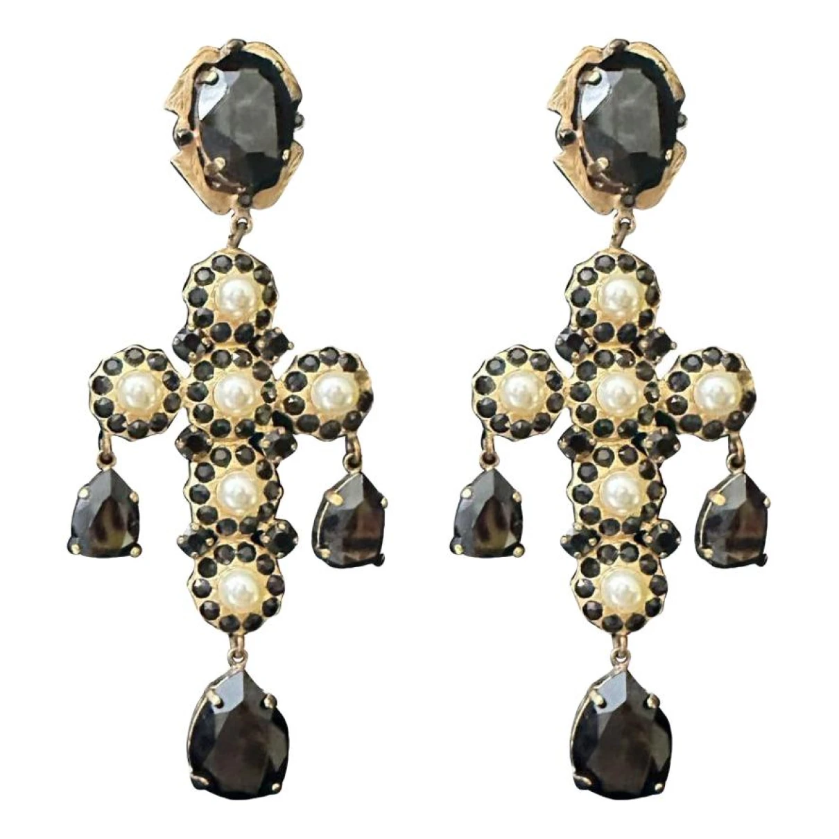 Pre-owned Dolce & Gabbana Crystal Earrings In Black