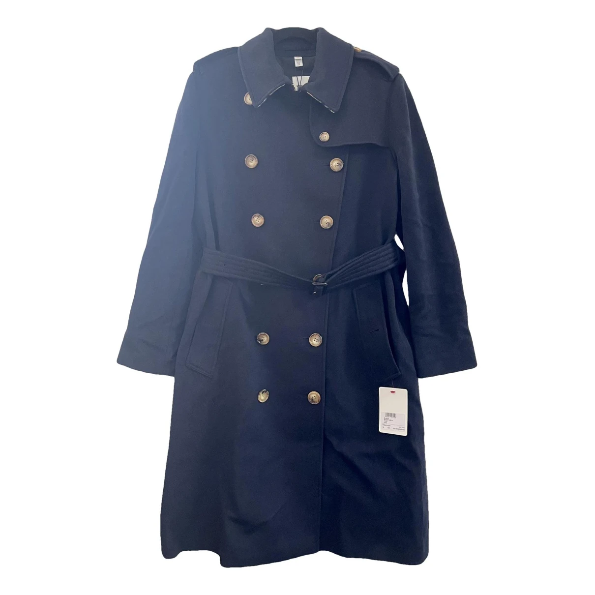 Pre-owned Burberry Kensington Cashmere Trench Coat In Navy