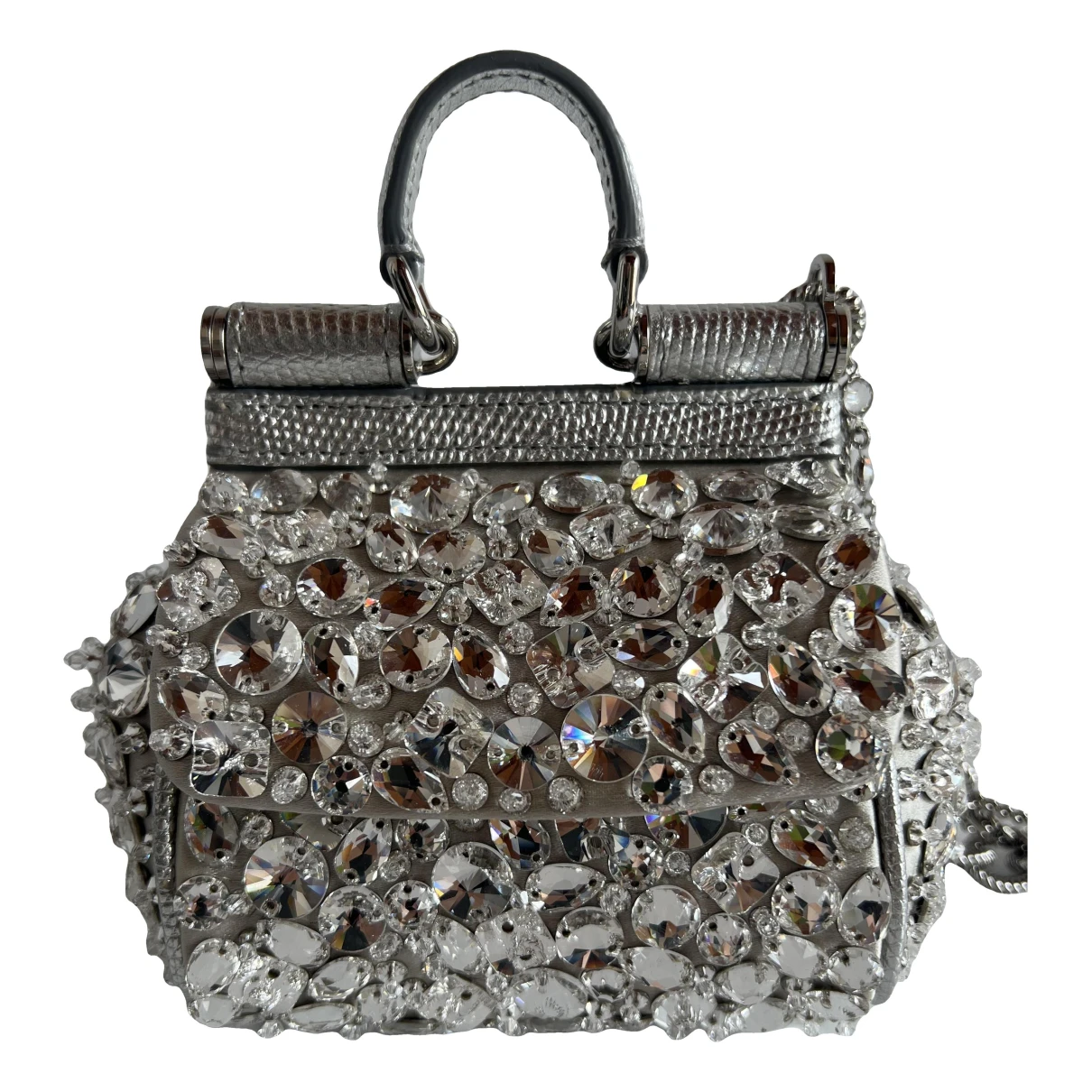 Pre-owned Dolce & Gabbana Sicily Silk Handbag In Silver