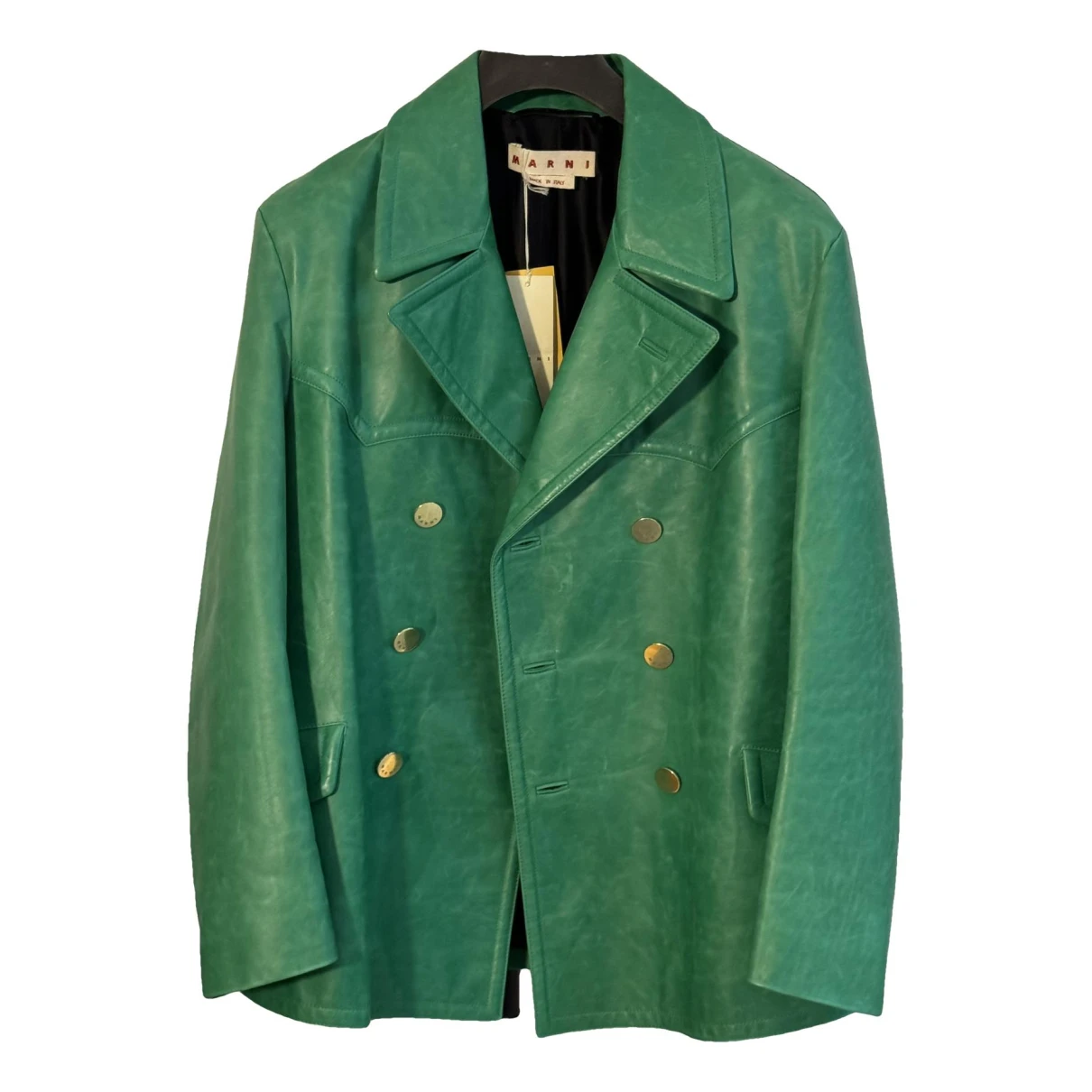 Pre-owned Marni Leather Jacket In Green