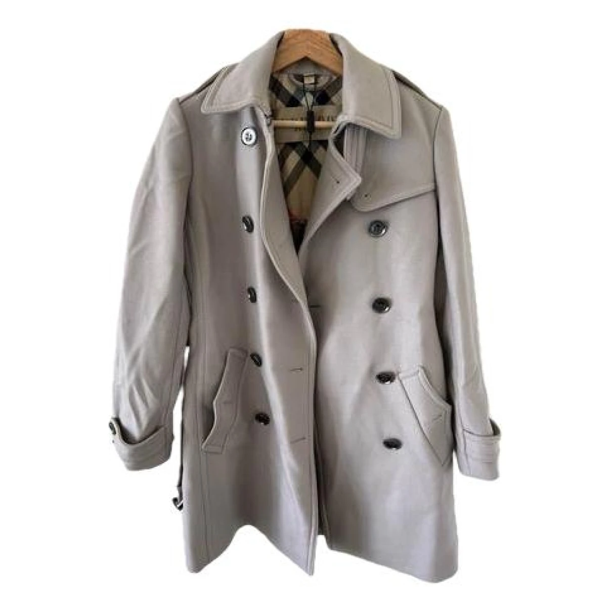 Pre-owned Burberry Wool Trench Coat In Grey