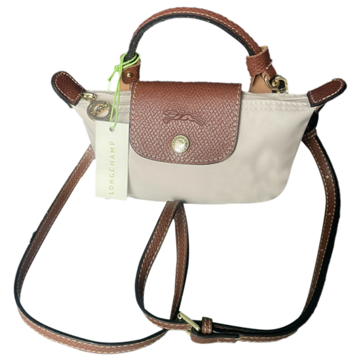 Pre-owned Longchamp Pliage Cloth Crossbody Bag In Beige