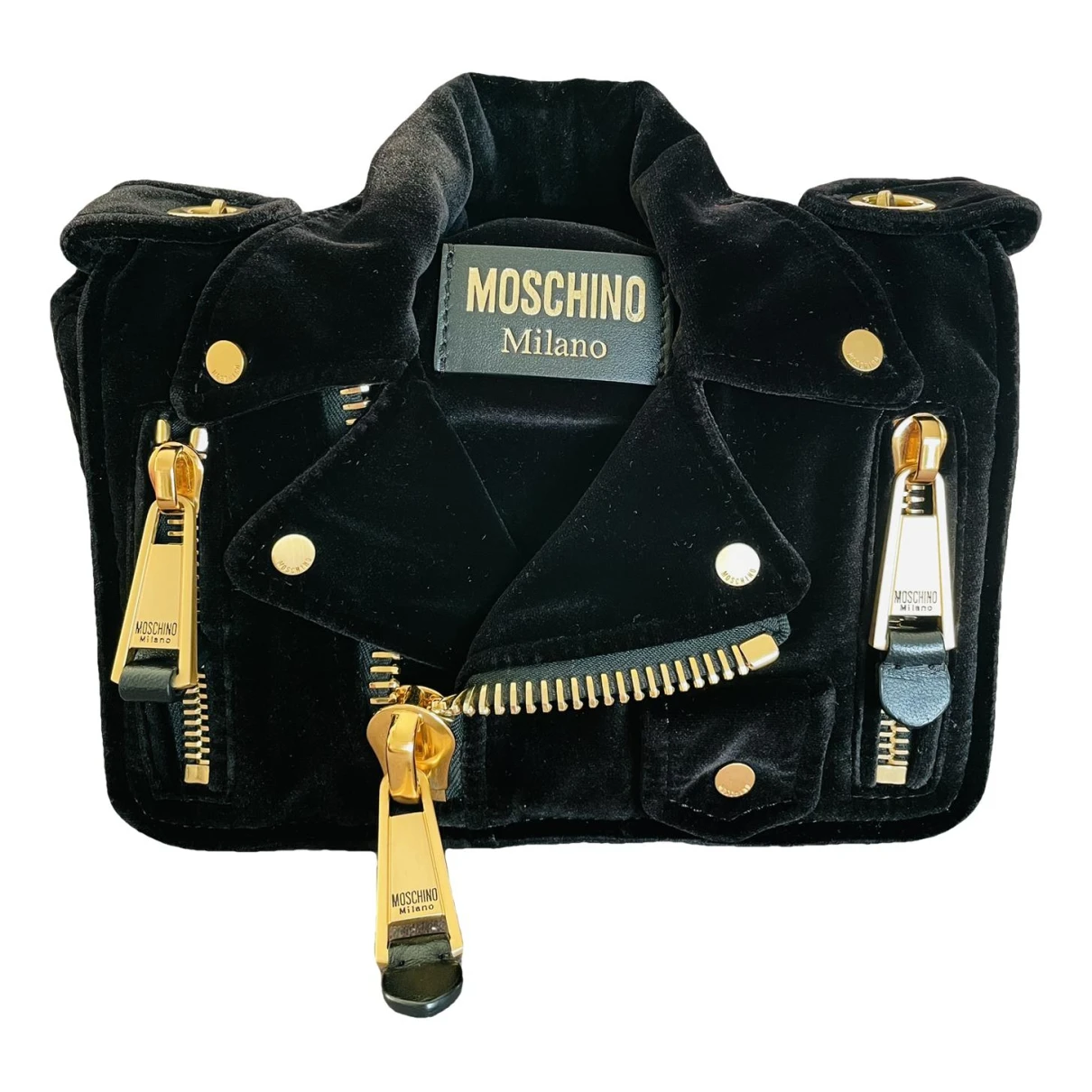 Pre-owned Moschino Biker Velvet Handbag In Black