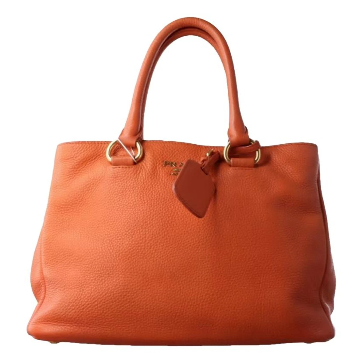 Pre-owned Prada Bibliothã¨que Leather Handbag In Orange