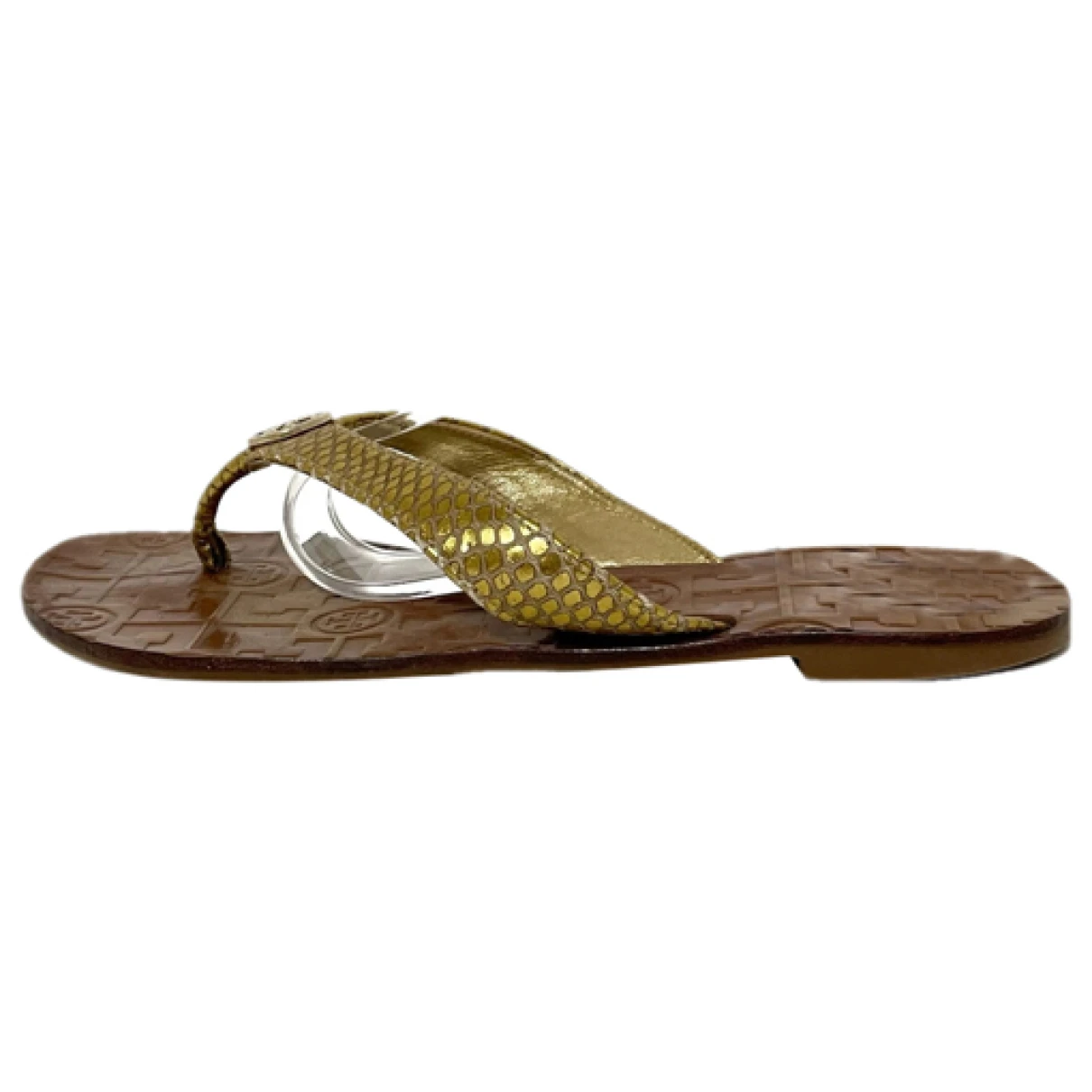 Pre-owned Tory Burch Leather Flip Flops In Gold