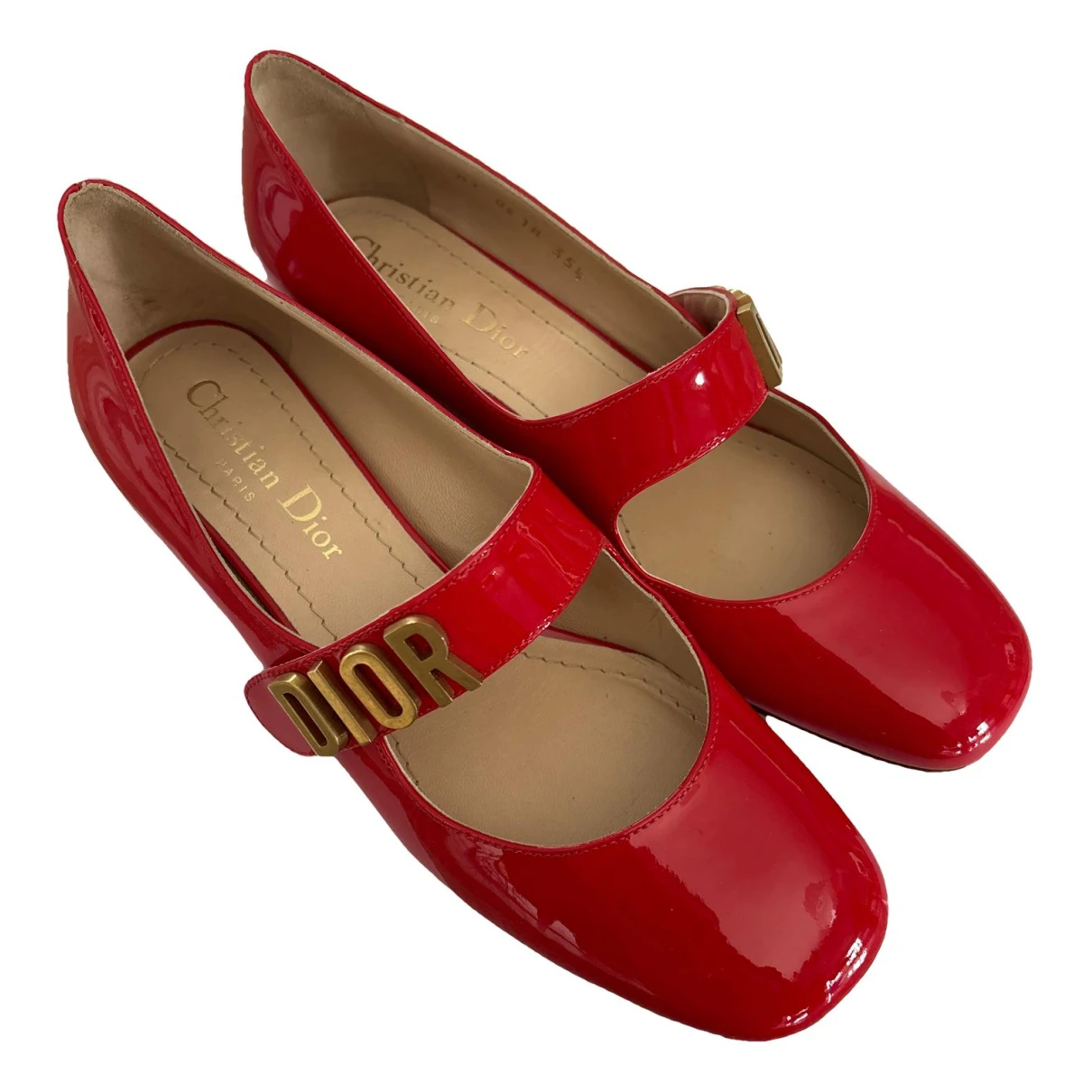 Pre-owned Dior Baby-d Patent Leather Ballet Flats In Red