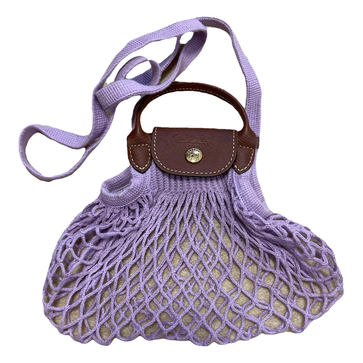 Pre-owned Longchamp Linen Crossbody Bag In Purple
