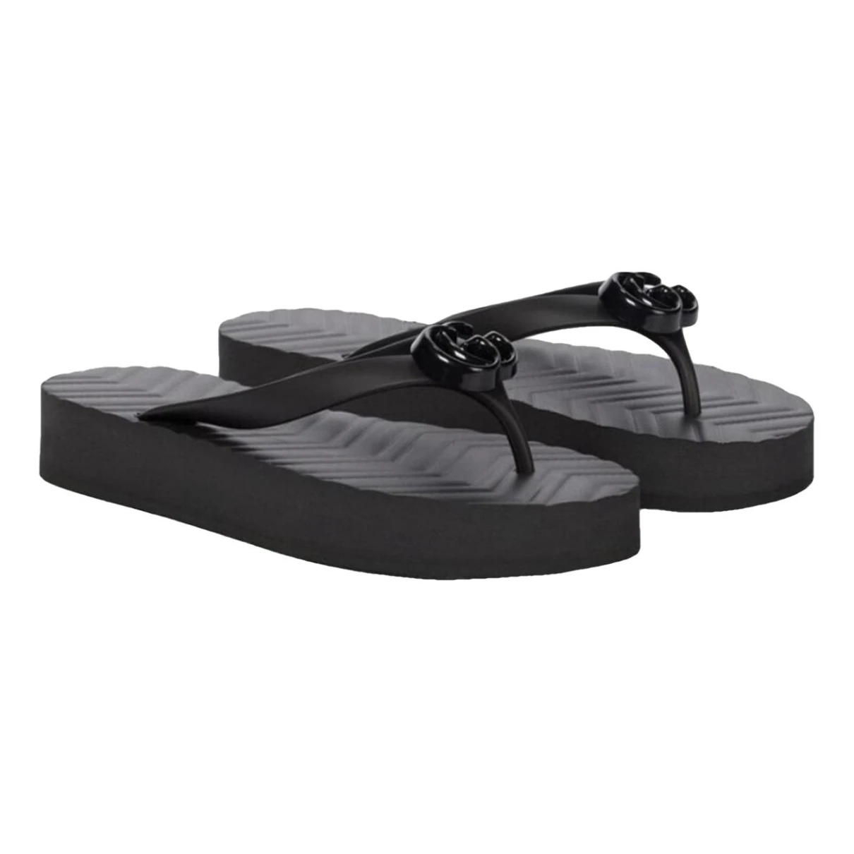 Pre-owned Gucci Marmont Flip Flops In Black