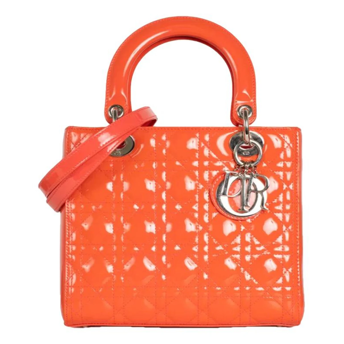 Pre-owned Dior Patent Leather Handbag In Orange
