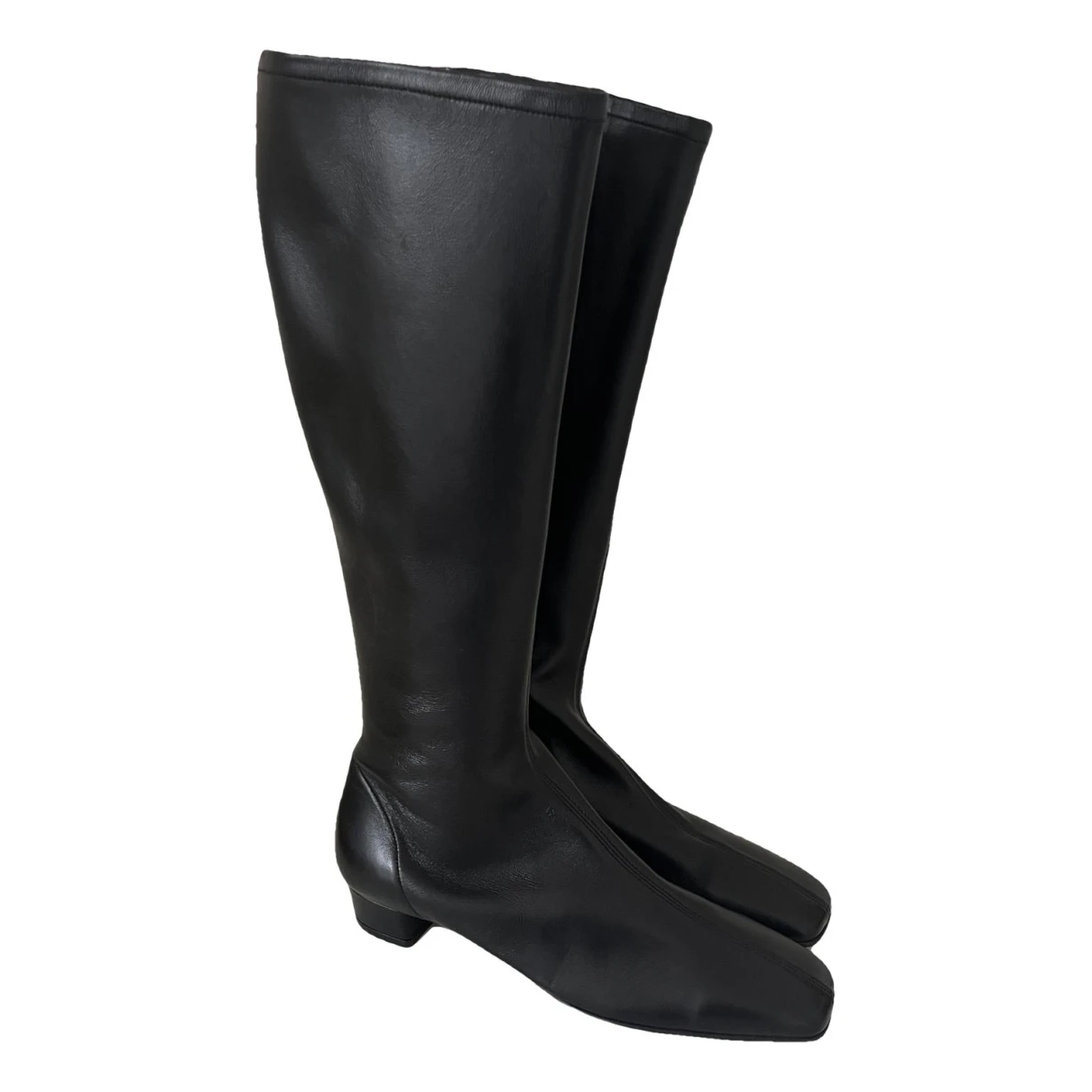 Pre-owned By Far Leather Riding Boots In Black