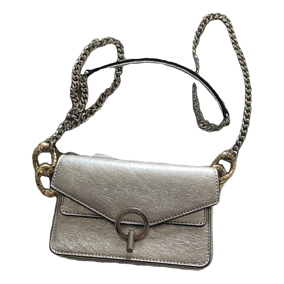 Pre-owned Sandro Yza Leather Crossbody Bag In Silver