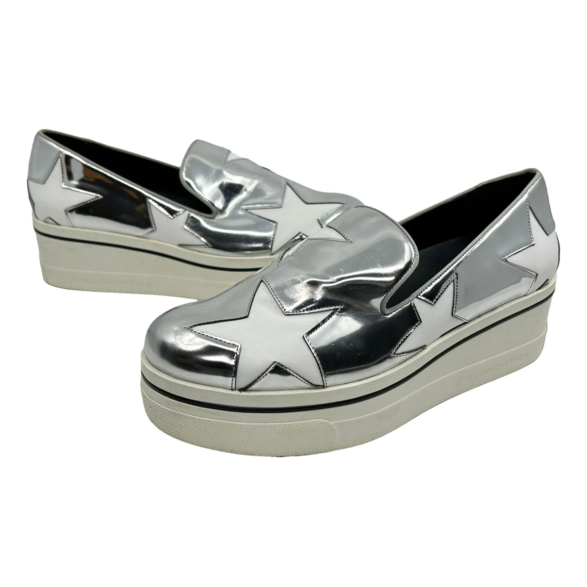 Pre-owned Stella Mccartney Vegan Leather Flats In Silver