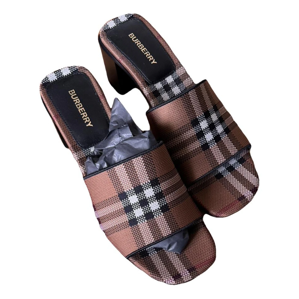 Pre-owned Burberry Cloth Mules In Brown