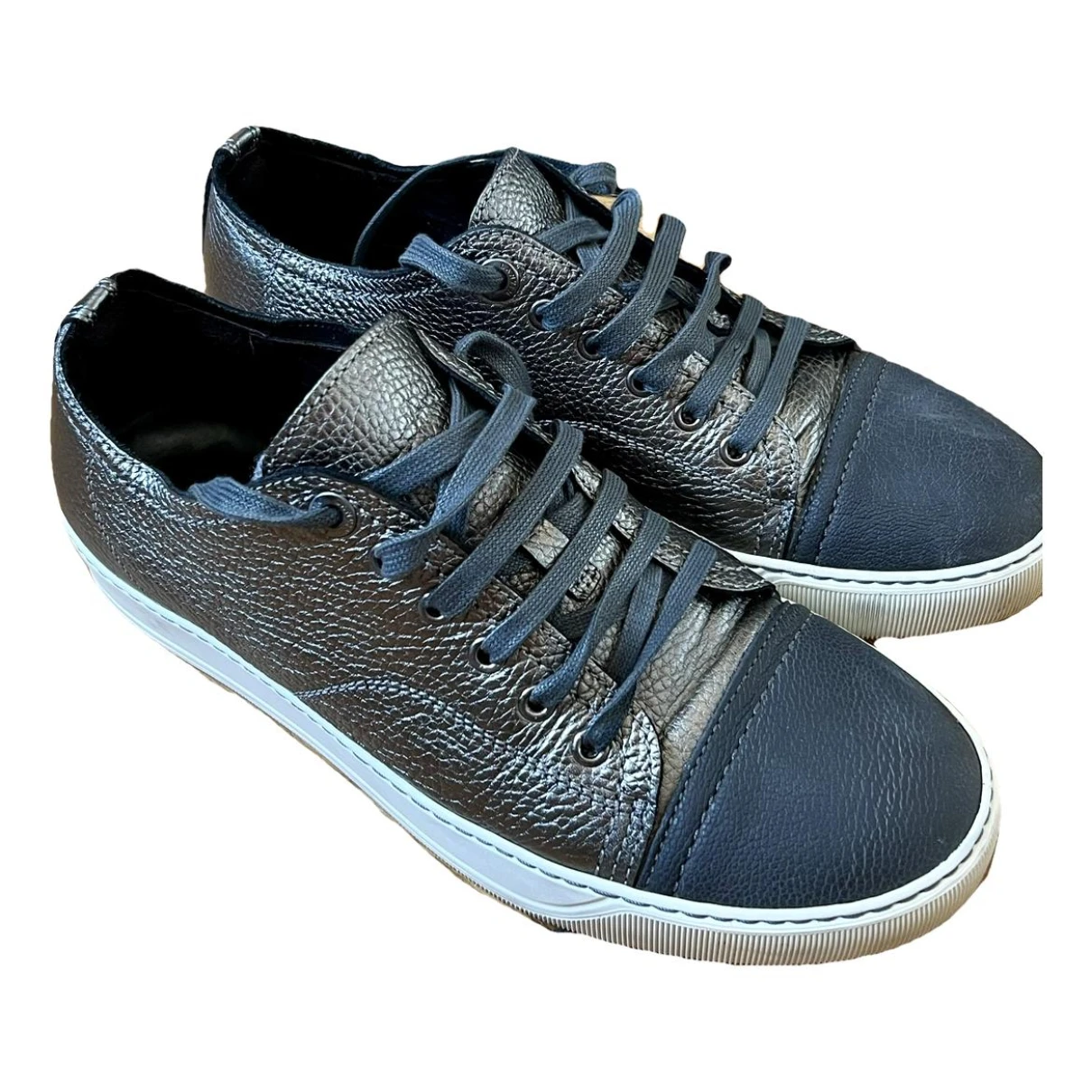 Pre-owned Lanvin Leather Low Trainers In Anthracite
