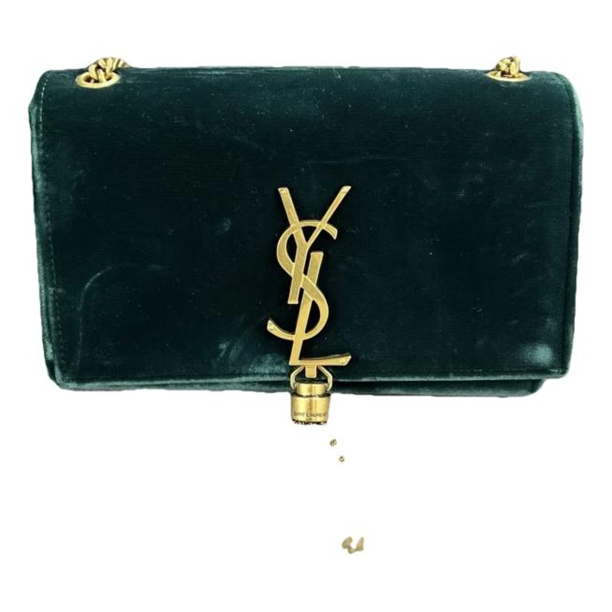 Pre-owned Saint Laurent Pompom Kate Velvet Crossbody Bag In Green