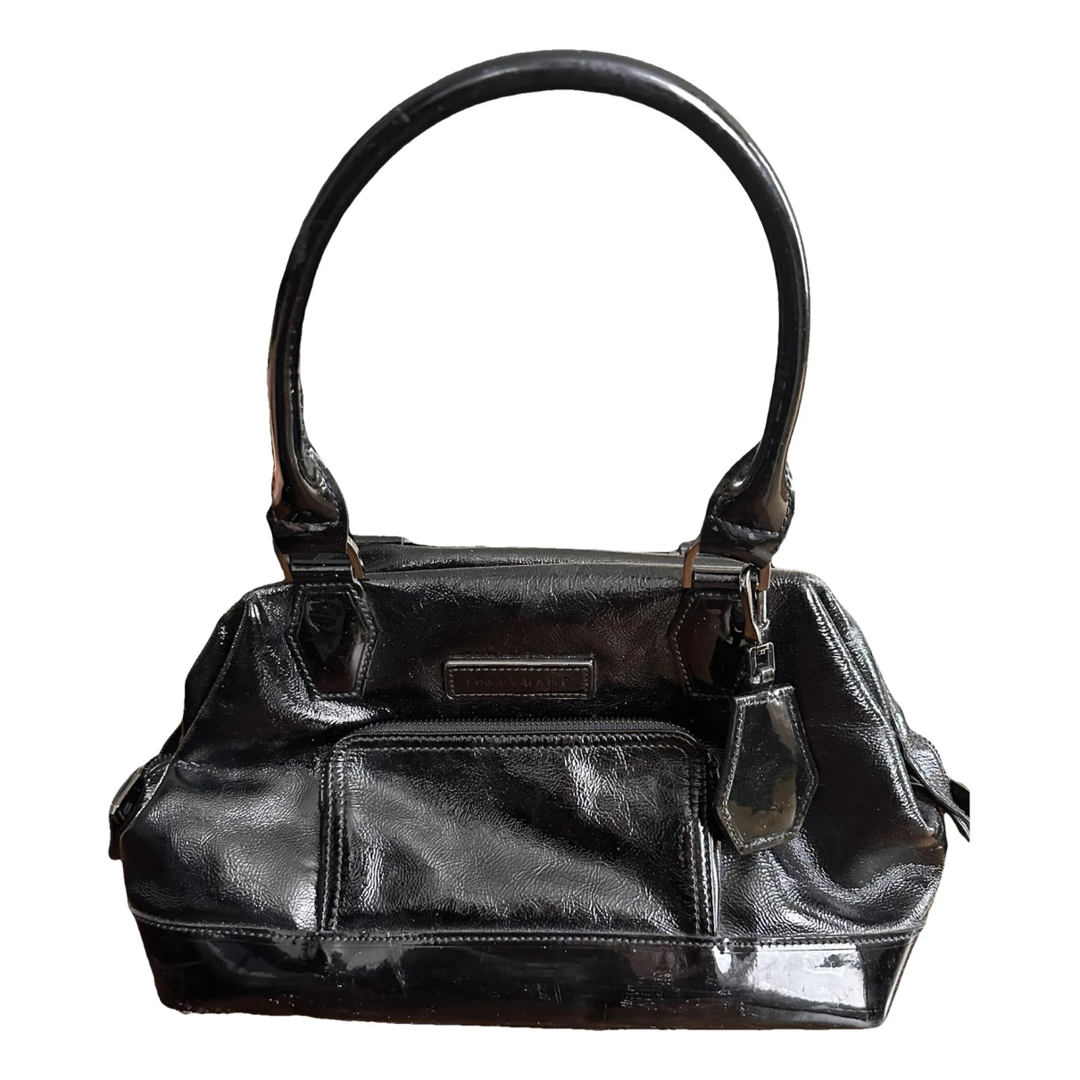 Pre-owned Longchamp Gatsby Patent Leather Handbag In Black