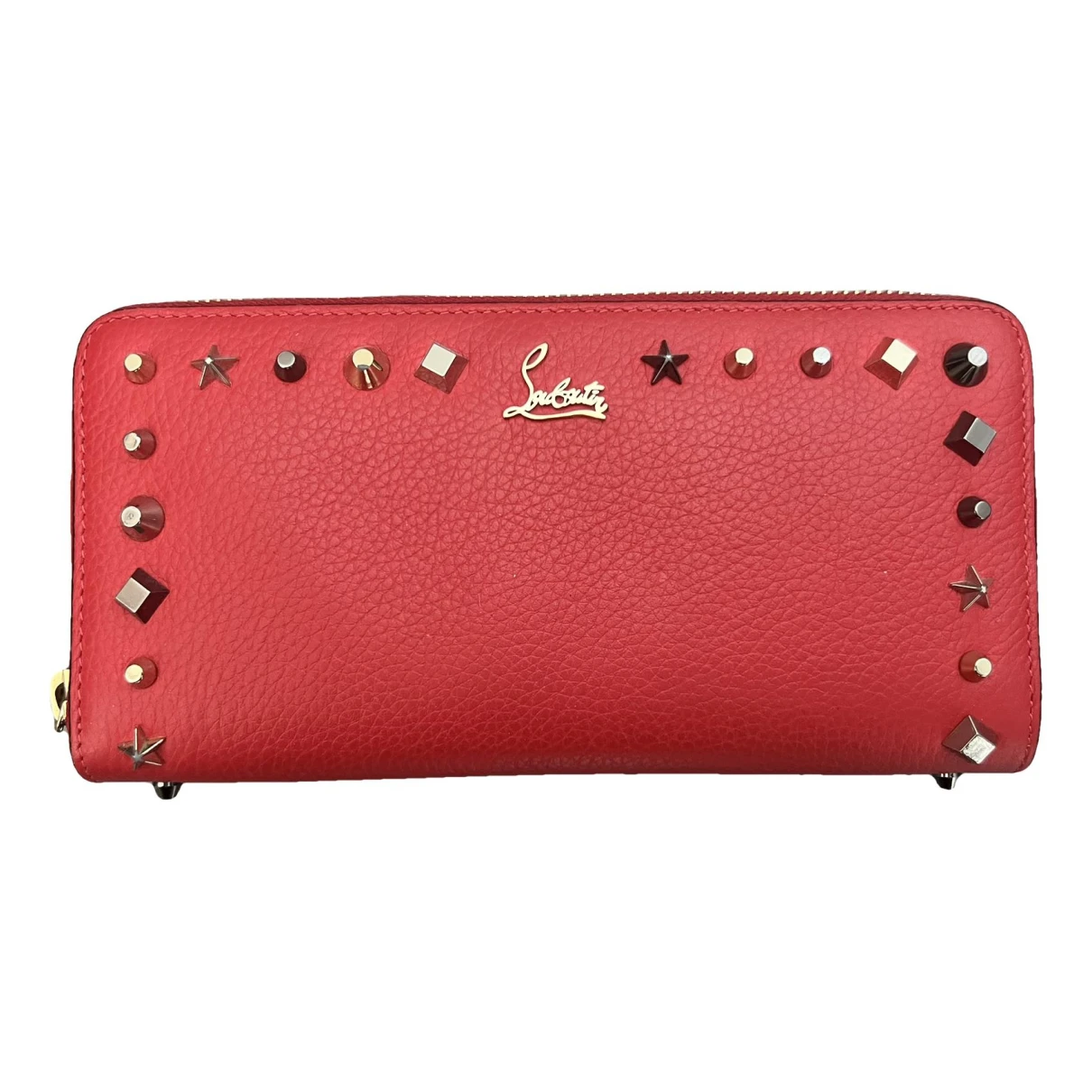 Pre-owned Christian Louboutin Panettone Leather Wallet In Red
