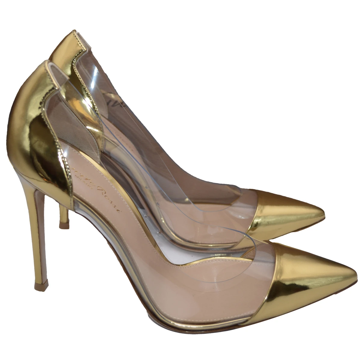 Pre-owned Gianvito Rossi Plexi Leather Heels In Gold
