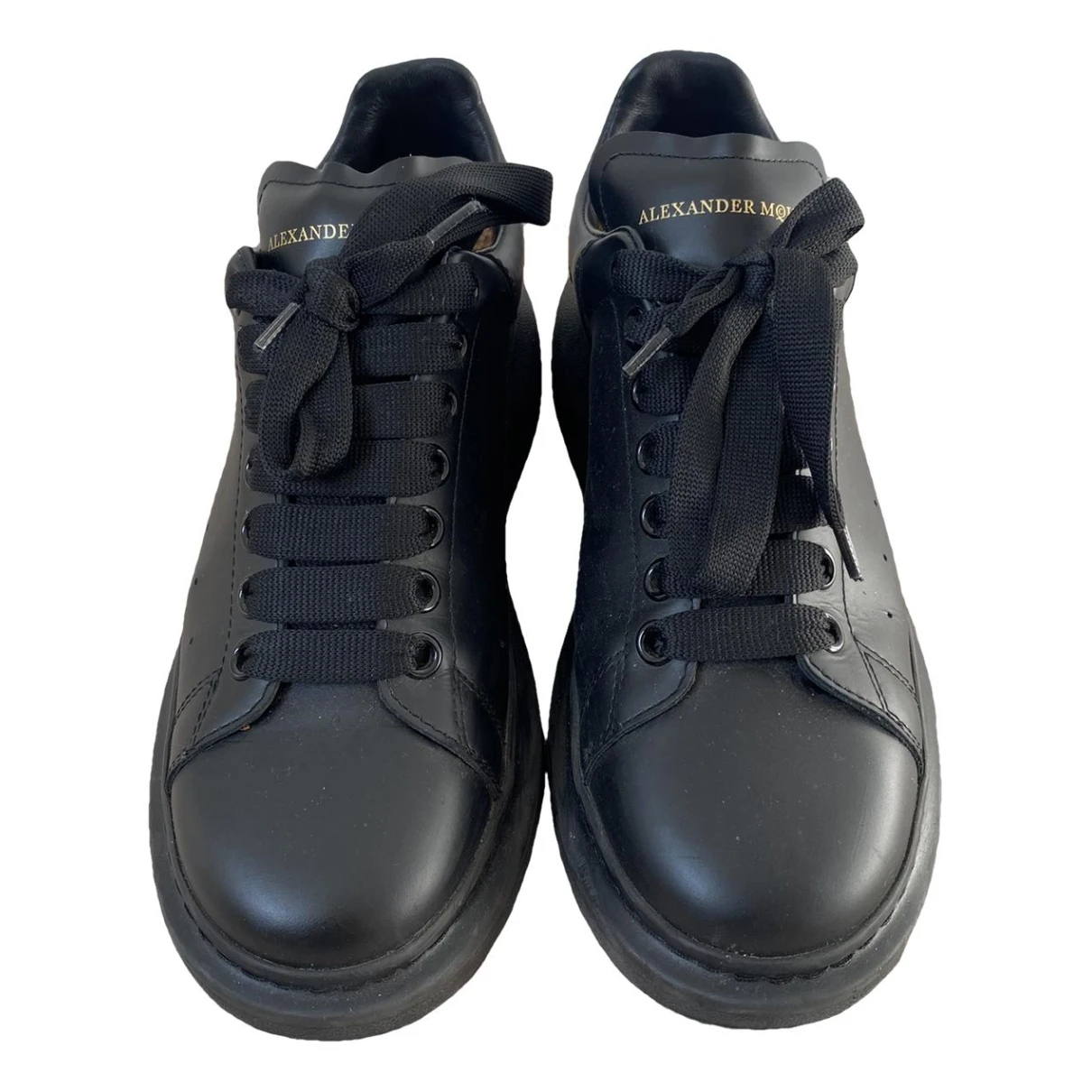 Pre-owned Alexander Mcqueen Oversize Leather Low Trainers In Black