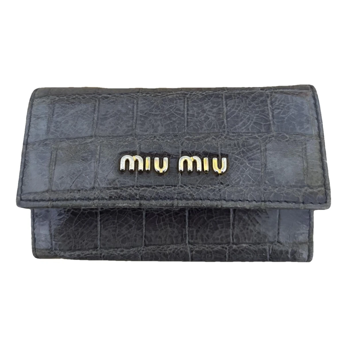 Pre-owned Miu Miu Leather Wallet In Grey