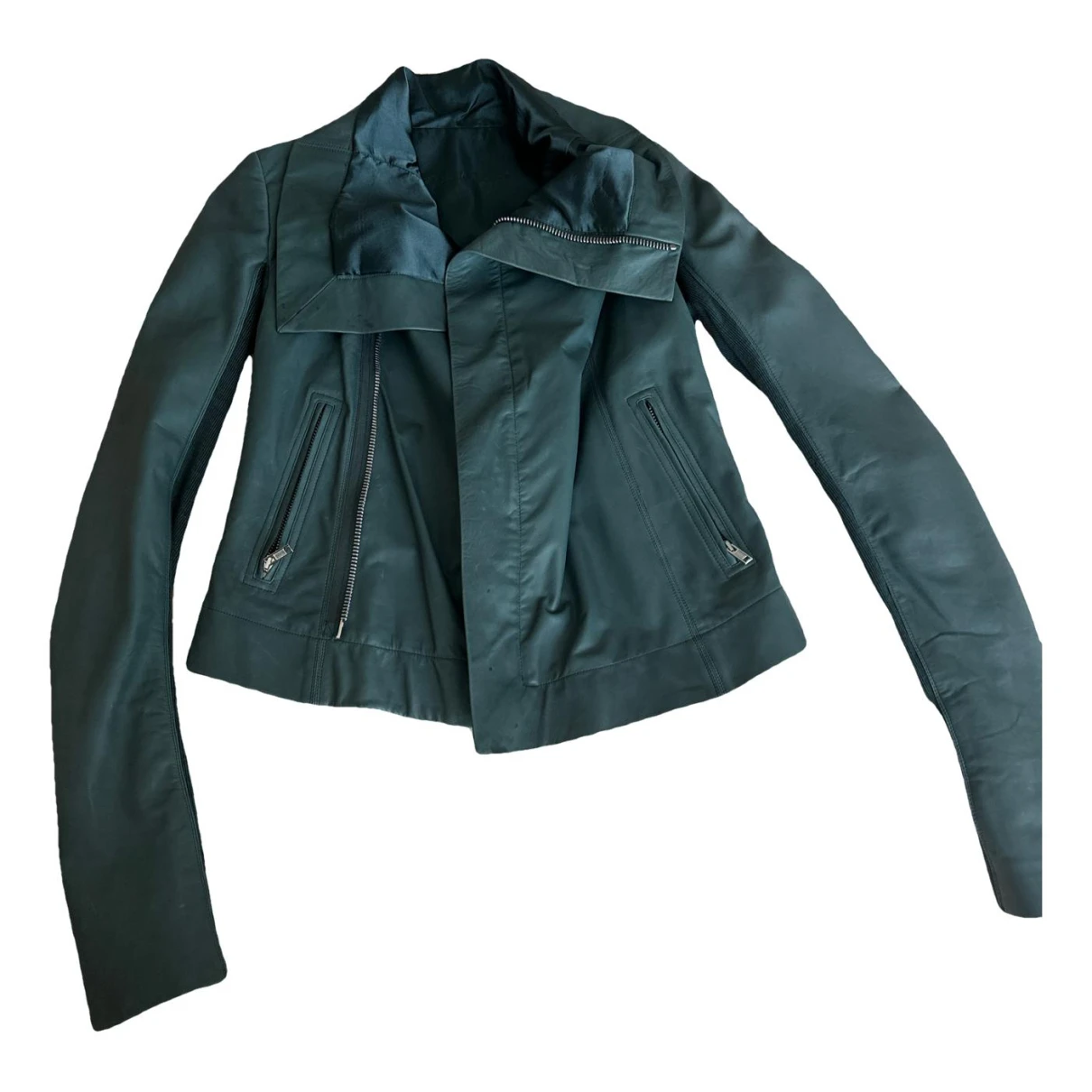 Pre-owned Rick Owens Leather Biker Jacket In Green