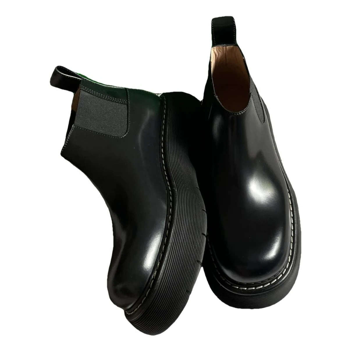 Pre-owned Bottega Veneta Lug Leather Boots In Black
