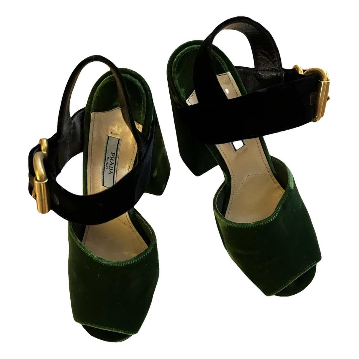 Pre-owned Prada Velvet Sandals In Green