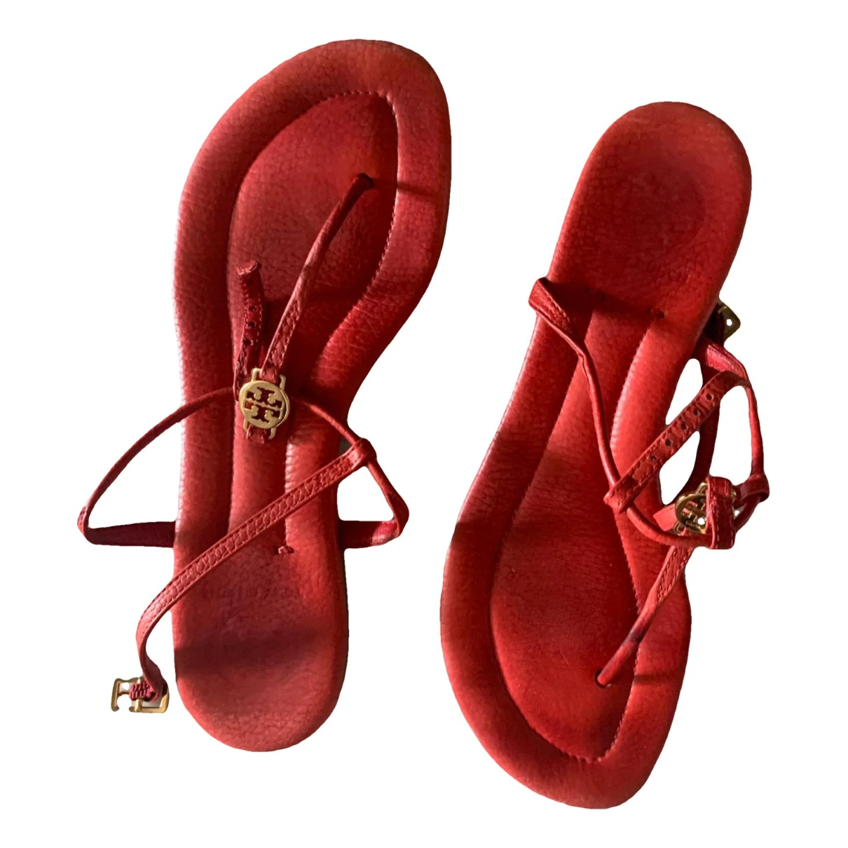 Pre-owned Tory Burch Leather Flats In Red