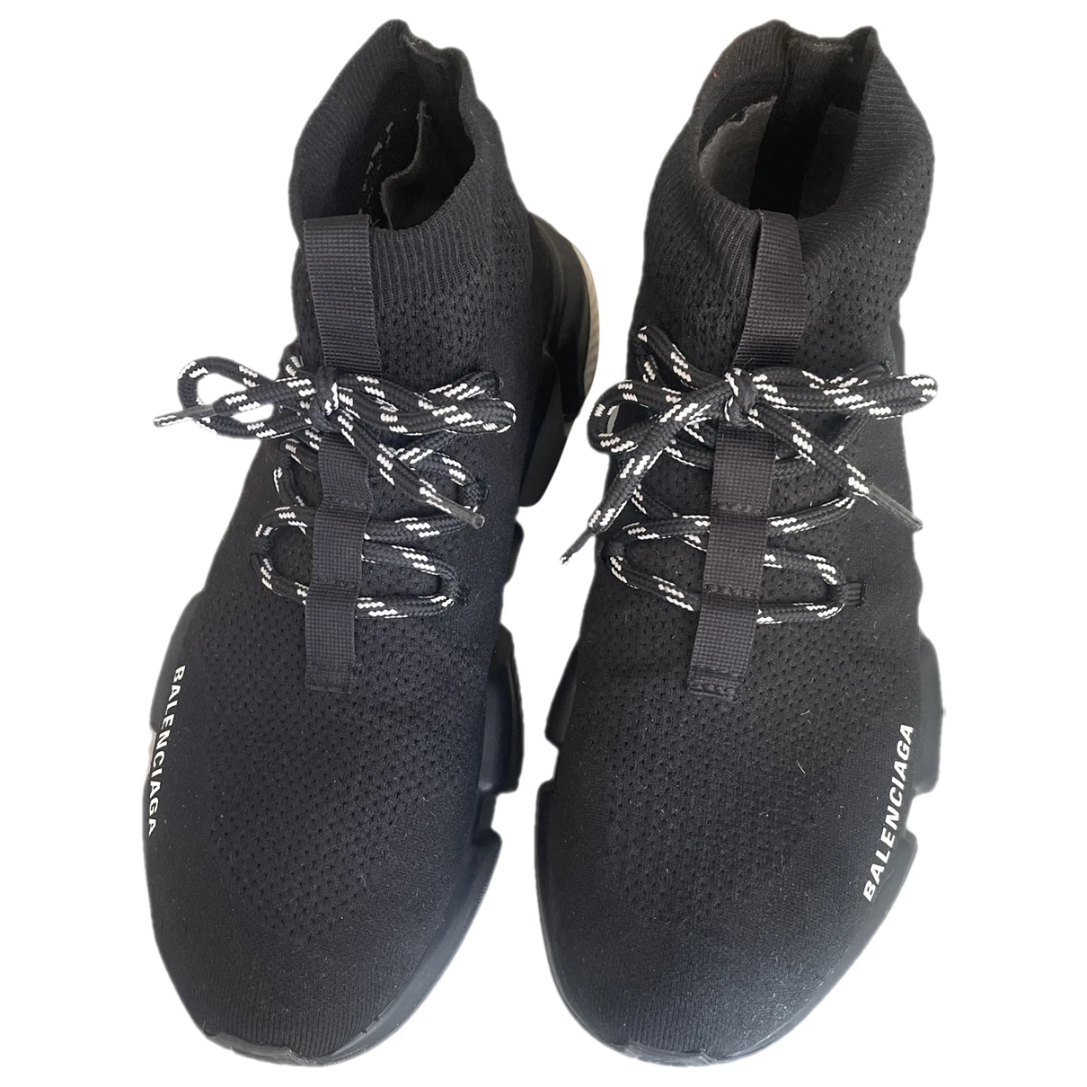 Pre-owned Balenciaga Speed Lace Up High Trainers In Black