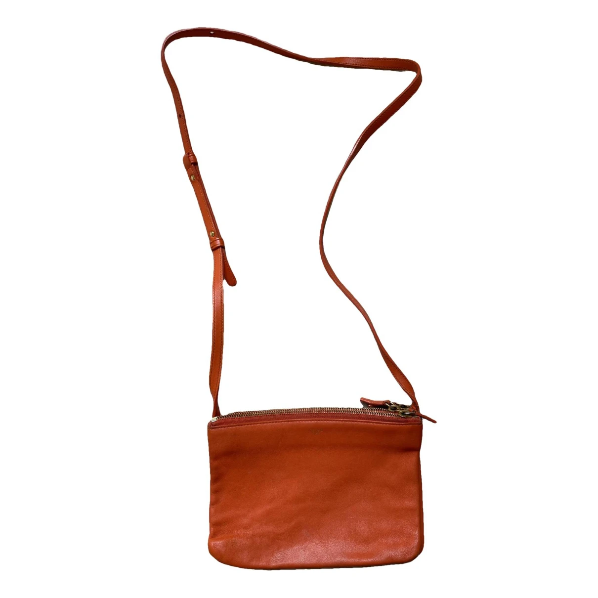 Pre-owned Celine Trio Leather Crossbody Bag In Orange