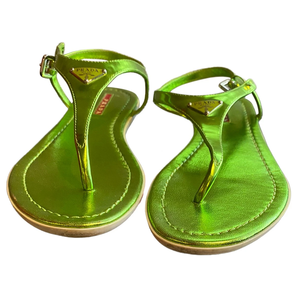 Pre-owned Prada Patent Leather Sandal In Green