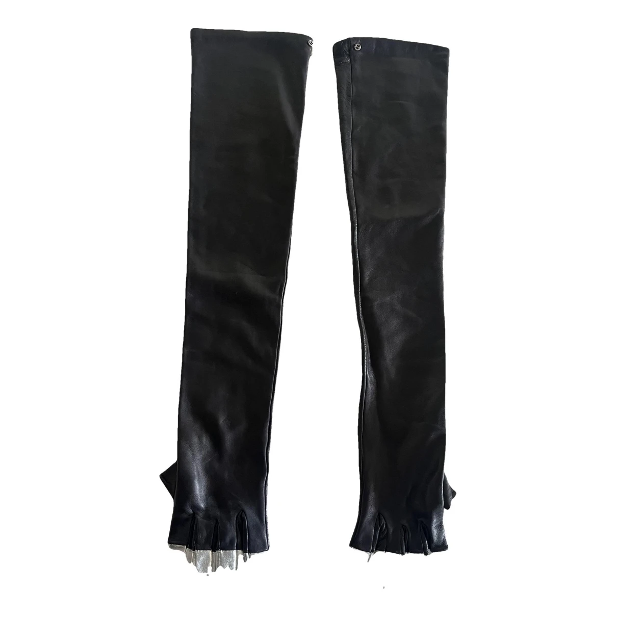Pre-owned Gucci Leather Long Gloves In Black