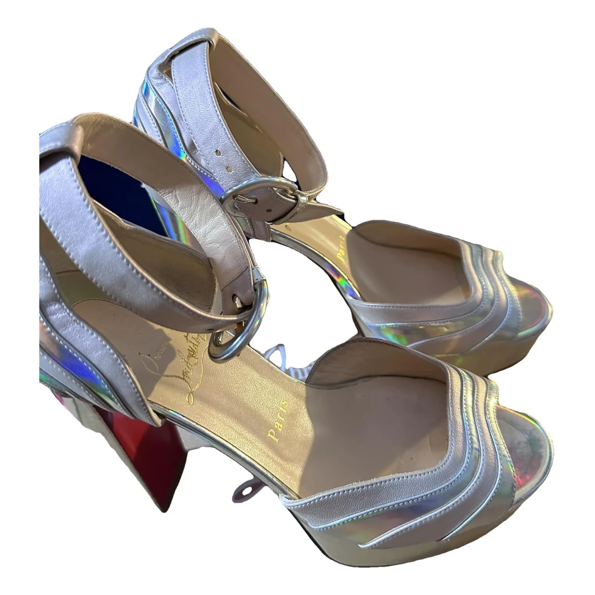 Pre-owned Christian Louboutin Leather Ballet Flats In Metallic