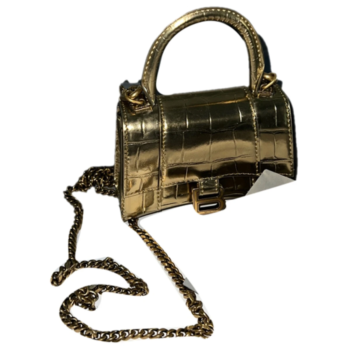 Pre-owned Balenciaga Hourglass Crocodile Mini Bag In Gold