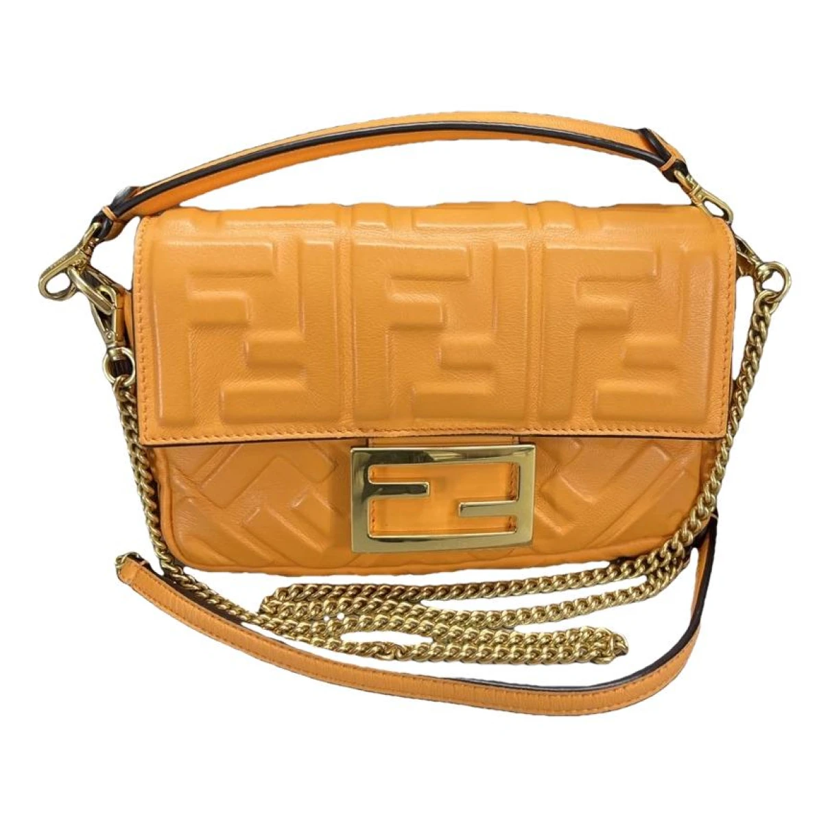 Pre-owned Fendi Baguette Leather Handbag In Orange