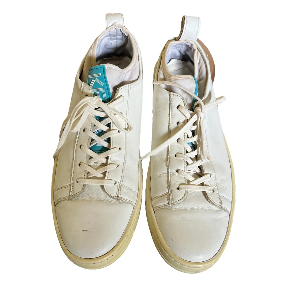 Pre-owned Kenzo K-sock Leather Trainers In White
