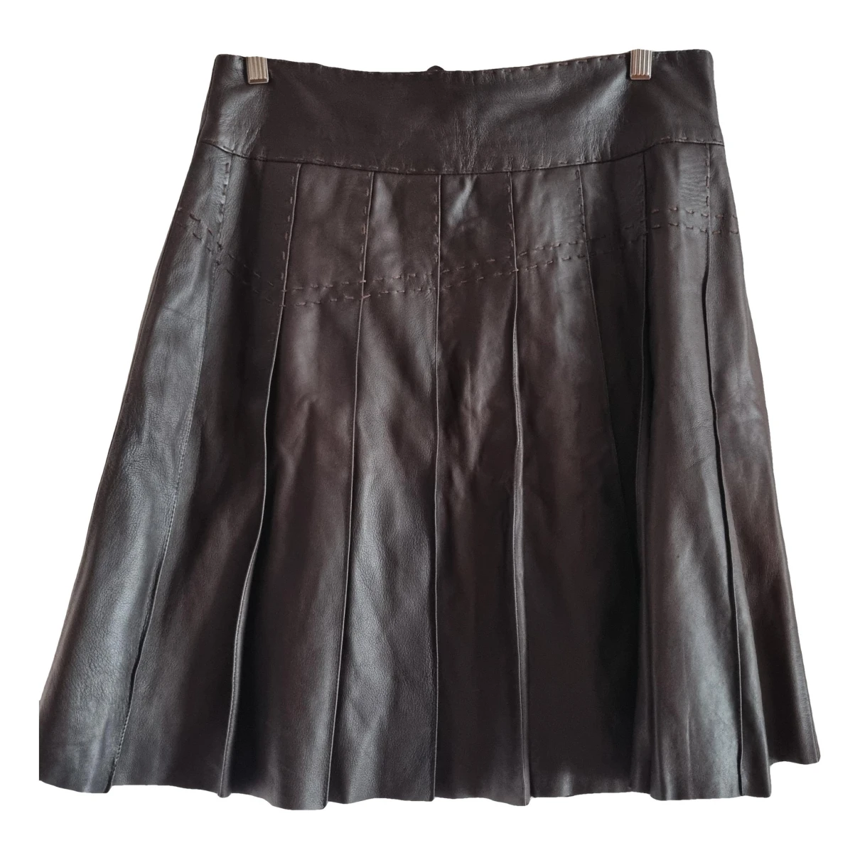 Pre-owned Essentiel Antwerp Leather Mid-length Skirt In Brown
