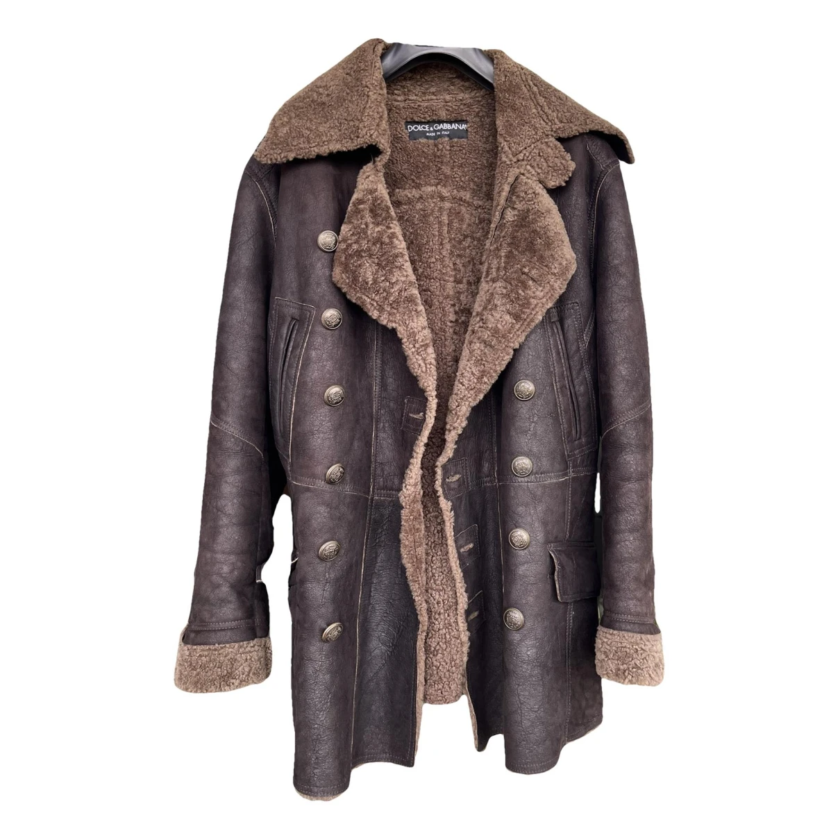 Pre-owned Dolce & Gabbana Leather Peacoat In Brown