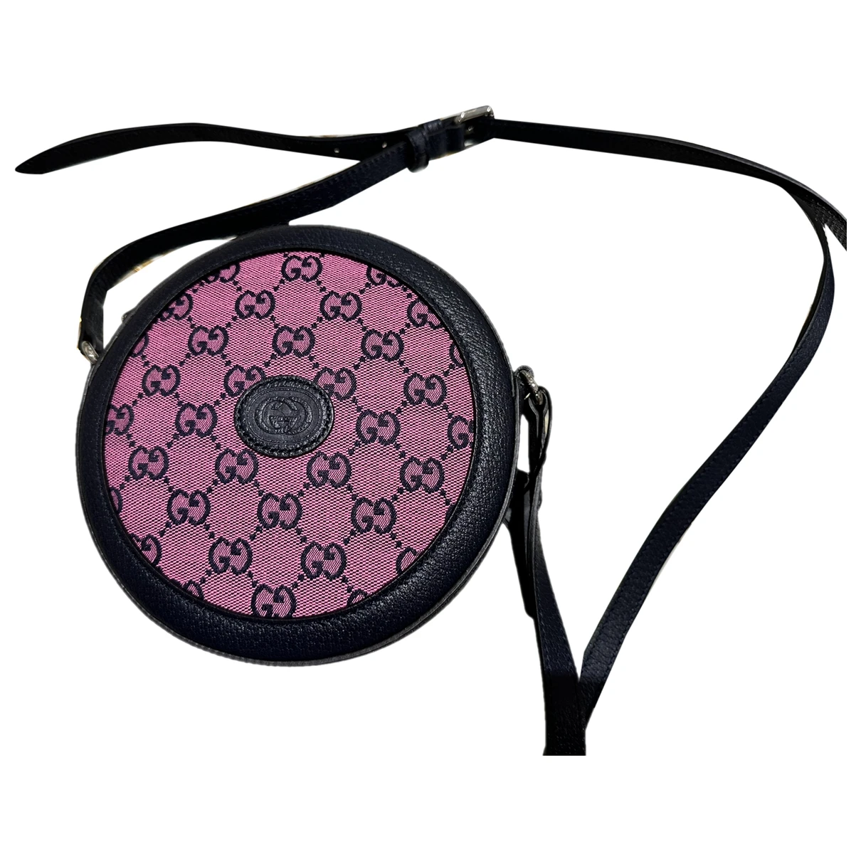 Pre-owned Gucci Ophidia Round Cloth Crossbody Bag In Pink