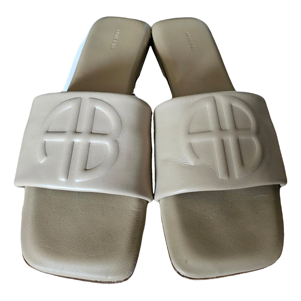 Pre-owned Anine Bing Leather Mules In Beige